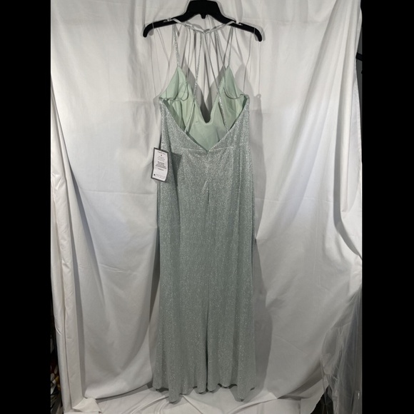 NWD Aidan by Aidan Mattox Metallic Textured Slit Gown in Celadon Silver - Picture 11 of 13